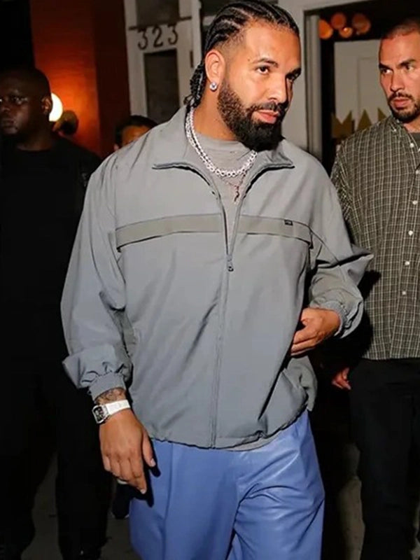 Drake New York City Prada Mohair Jacket Jacket unisex detail view 3 | Dash Racegear — Grey mohair wool Prada track jacket inspired by Drake for effortless luxury and everyday versatility.
