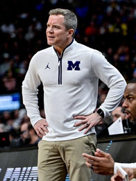 Dusty May Michigan Wolverines Half-Zip Sweatshirt Sweatshirt unisex front product view | Dash Racegear — White Recreation Michigan Wolverines Half-Zip Sweatshirt inspired by Dusty May’s sideline look from the 2025 season.