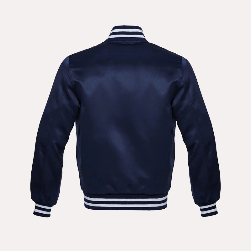 Dylan Blue and White Varsity Jacket Varsity Jacket unisex detail view 2 | Dash Racegear — Men’s Blue and White Varsity Bomber Jacket