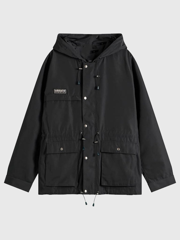 END. x Adidas St 11 SPZL Jacket Jacket unisex front product view | Dash Racegear — END. x Adidas 2026 St 11 SPZL Black Unisex Hooded Jacket with a sleek silhouette and everyday streetwear appeal.