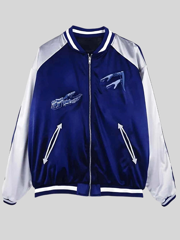 Elden Ring Ranni Jacket Jacket unisex front product view | Dash Racegear — Elden Ring Ranni the Witch blue Sukajan jacket, embroidered anime style for bold gaming streetwear looks.