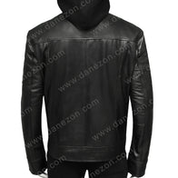 Elvis Black Leather Hooded Jacket Jacket unisex detail view 2 | Dash Racegear — Black Leather Jacket With hood Elvis