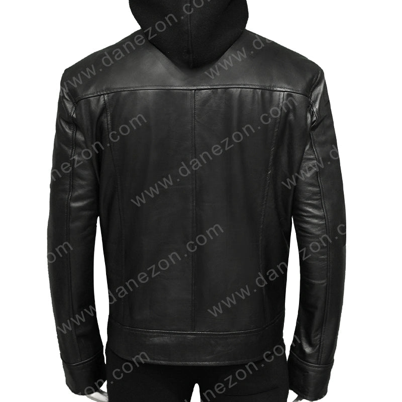 Elvis Black Leather Hooded Jacket Jacket unisex detail view 2 | Dash Racegear — Black Leather Jacket With hood Elvis