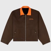 Siegelman Stable Embroidered Barn Jacket Jacket unisex front product view | Dash Racegear — Brown cotton barn jacket with Siegelman Stable embroidery on chest