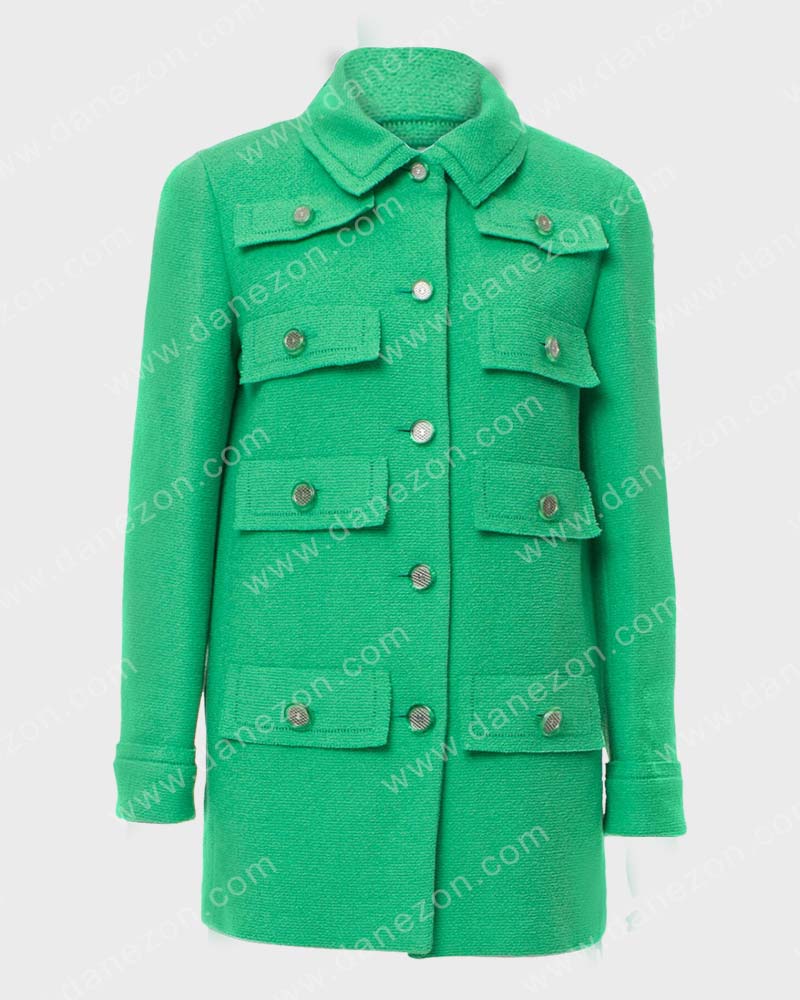 Emily In Paris Emily Cooper Green Coat Coat unisex front product view | Dash Racegear — Emily Cooper Emily In Paris Green Coat
