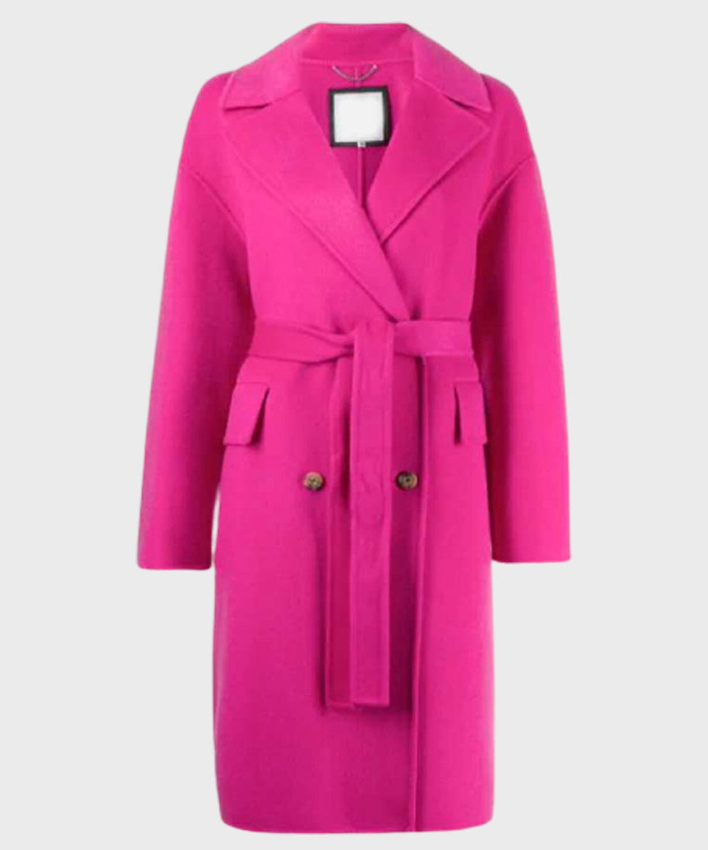 Emily in Paris Emily Cooper Pink Coat Coat unisex front product view | Dash Racegear — Lily Collins Emily in Paris Coat