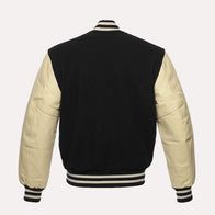 Eric Bomber Varsity Jacket Varsity Jacket unisex detail view 2 | Dash Racegear — Men’s Black and Cream Varsity Jacket With Leather Sleeve