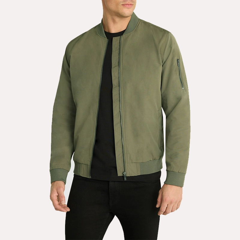 Olive Green Eric Bomber Jacket Bomber Jacket unisex front product view | Dash Racegear — Olive Green Eric Bomber Jacket