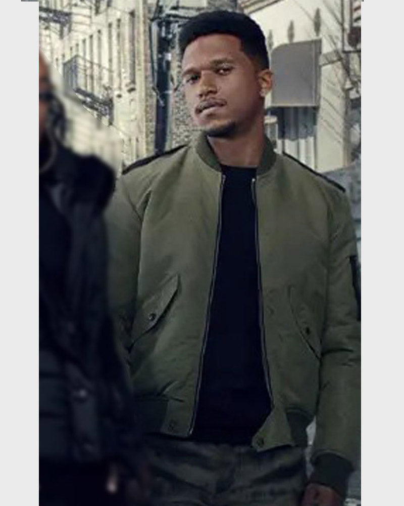 Power Book II Ghost Ezekiel Cross Bomber Jacket Bomber Jacket unisex front product view | Dash Racegear — Ezekiel Cross Green Bomber Jacket