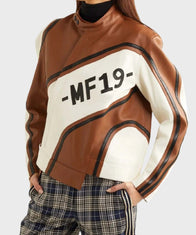 Ezzah Womens Brown Leather Biker Jacket Biker Jacket women detail view 2 | Dash Racegear — Womens Brown Cafe Racer MF19 Biker Jacket