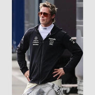 APX GP F1 Brad Pitt Black Hoodie Jacket Jacket unisex front product view | Dash Racegear — APX GP F1 Black Hoodie Jacket – Brad Pitt’s Iconic F1 Style