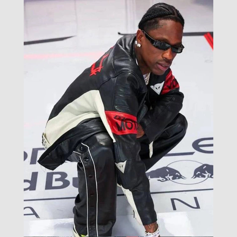 F1 Grand Prix of Miami Travis Scott Leather Jacket Leather Jacket unisex detail view 3 | Dash Racegear — F1-style leather jacket seen on Travis Scott in Miami