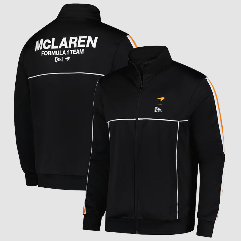 F1 Team McLaren New Era Track Jacket Jacket unisex front product view | Dash Racegear — McLaren F1 Track Style – New Era Team Jacket Drop