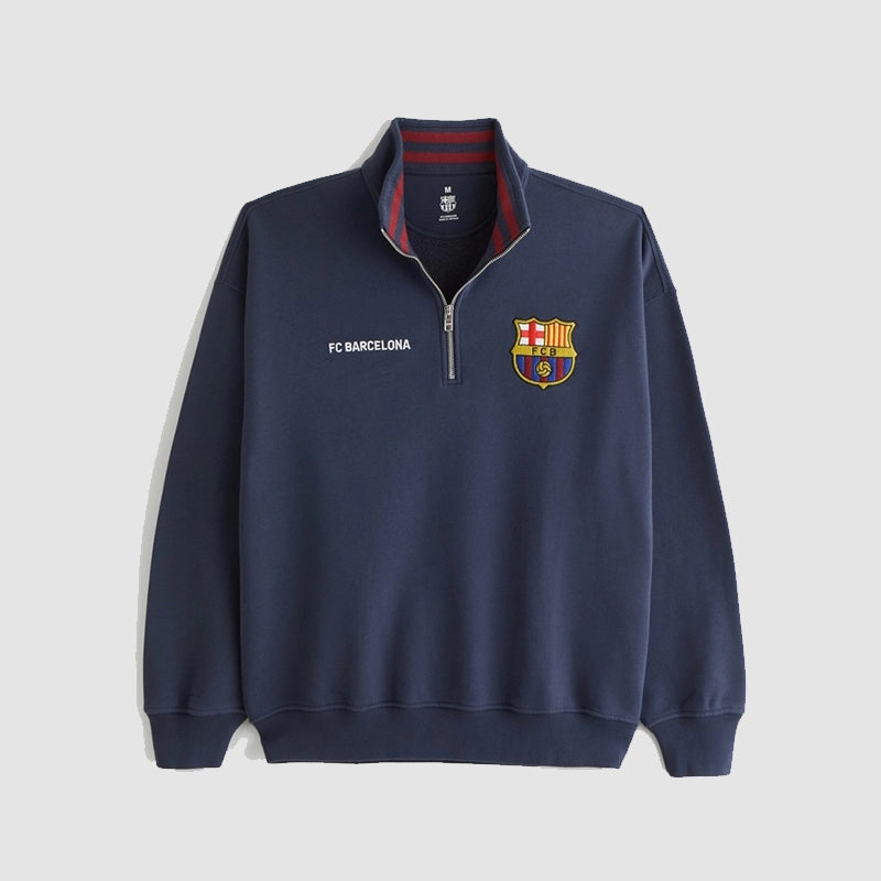 FC Barcelona Graphic Half-Zip Sweatshirt Sweatshirt unisex front product view | Dash Racegear — Barcelona Half-Zip Sweatshirt – The Perfect Blend of Style and Comfort