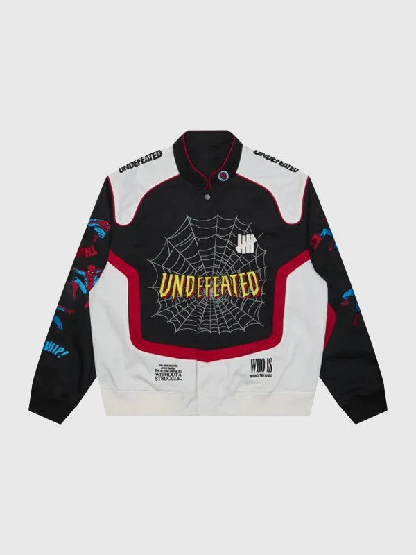 Undefeated x Spider-Man FW26 Varsity Jacket Varsity Jacket unisex detail view 4 | Dash Racegear — FW26 Undefeated x Spider-Man jacket showcasing premium cotton construction with iconic comic-inspired styling.