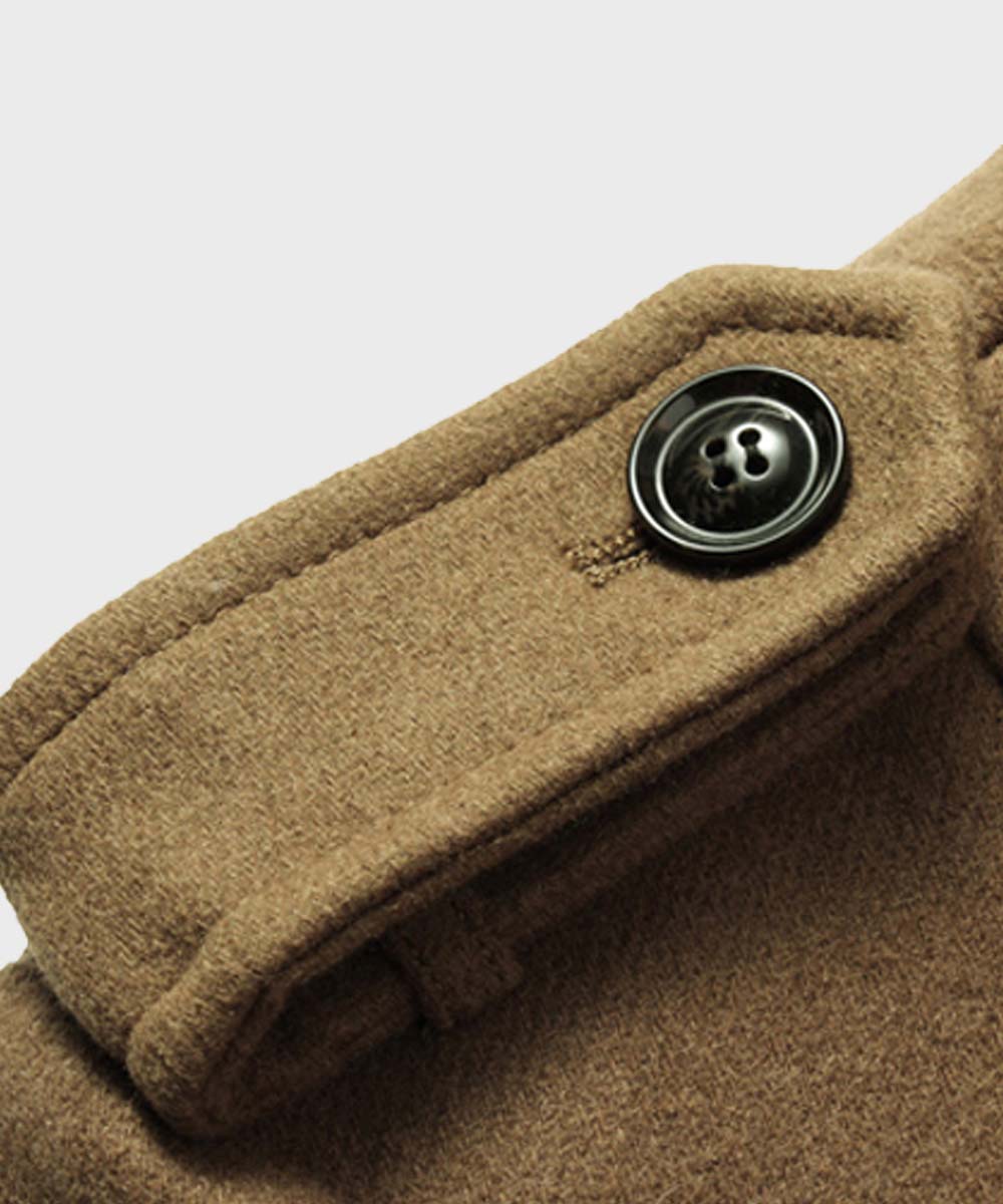 Mens Brown Mid-Length Wool Coat Coat men detail view 2 | Dash Racegear — Mens Brown Mid-Length Wool Coat