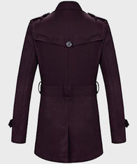 Mens Double-Breasted Purple Coat Coat men detail view 2 | Dash Racegear — Maroon Double Breasted Wool Coat for Mens