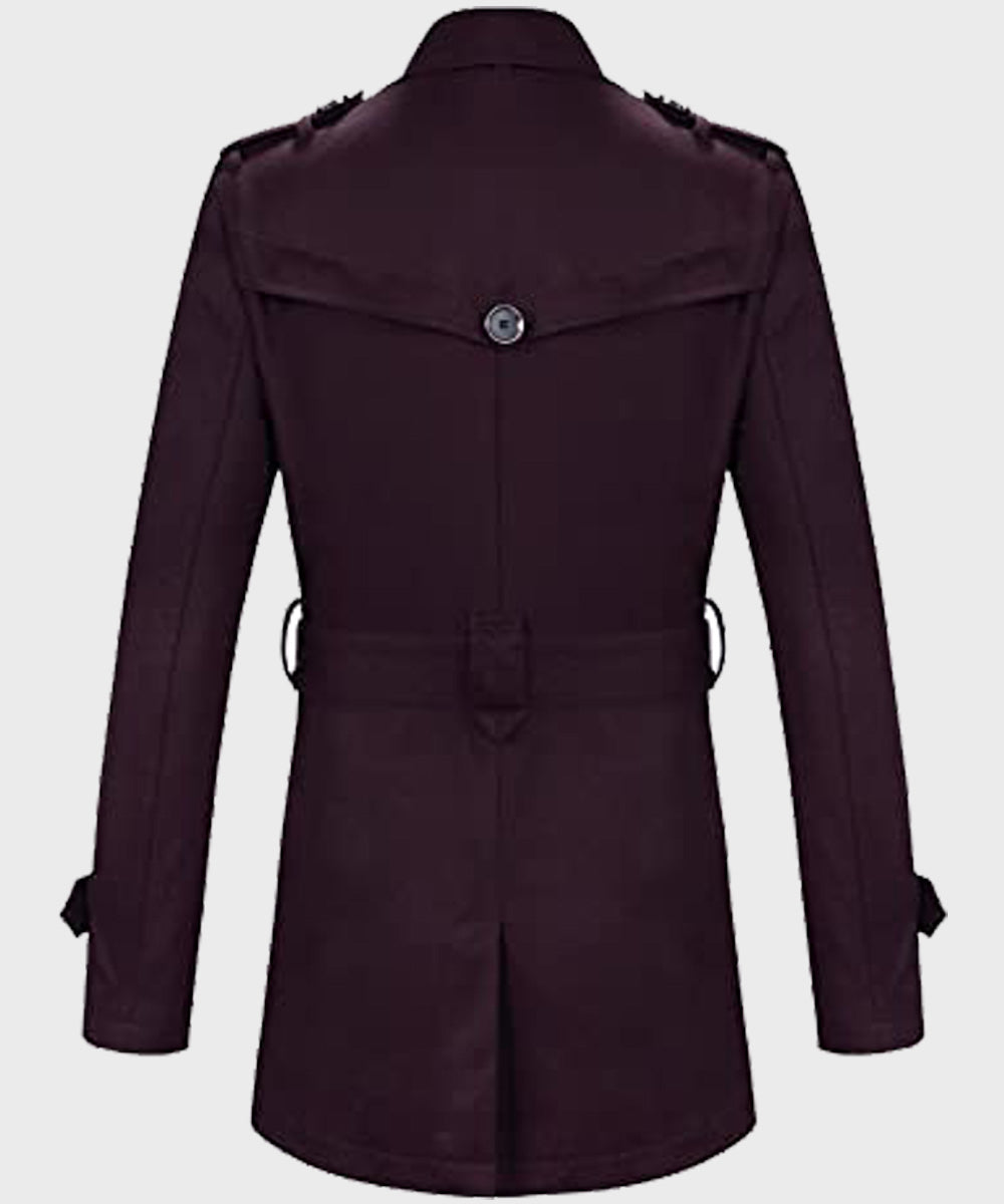 Mens Double-Breasted Purple Coat Coat men detail view 2 | Dash Racegear — Maroon Double Breasted Wool Coat for Mens