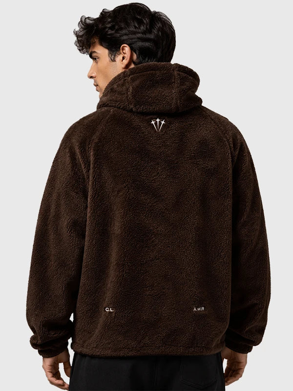 Nocta x Nike Chalet Polar Hoodie Hoodie unisex detail view 6 | Dash Racegear — Nocta Nike Faux Fur Chalet Polar Hoodie in Brown with oversized hood, rib-knit edging, and seasonal layering potential