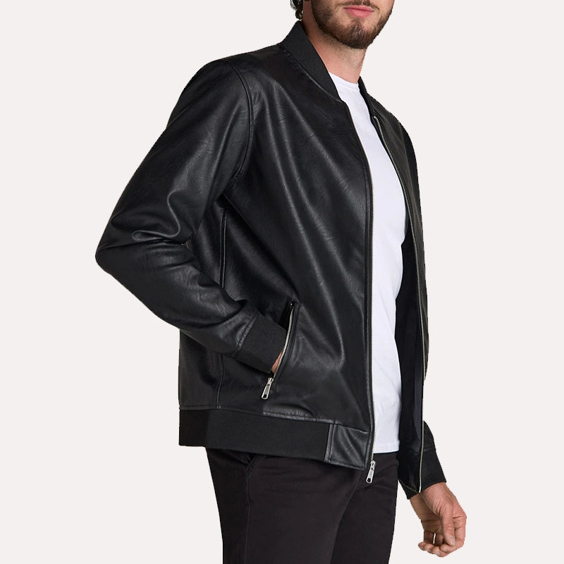 Richard Black Faux Leather Bomber Jacket Bomber Jacket unisex detail view 2 | Dash Racegear — Black Faux Leather Bomber Jacket