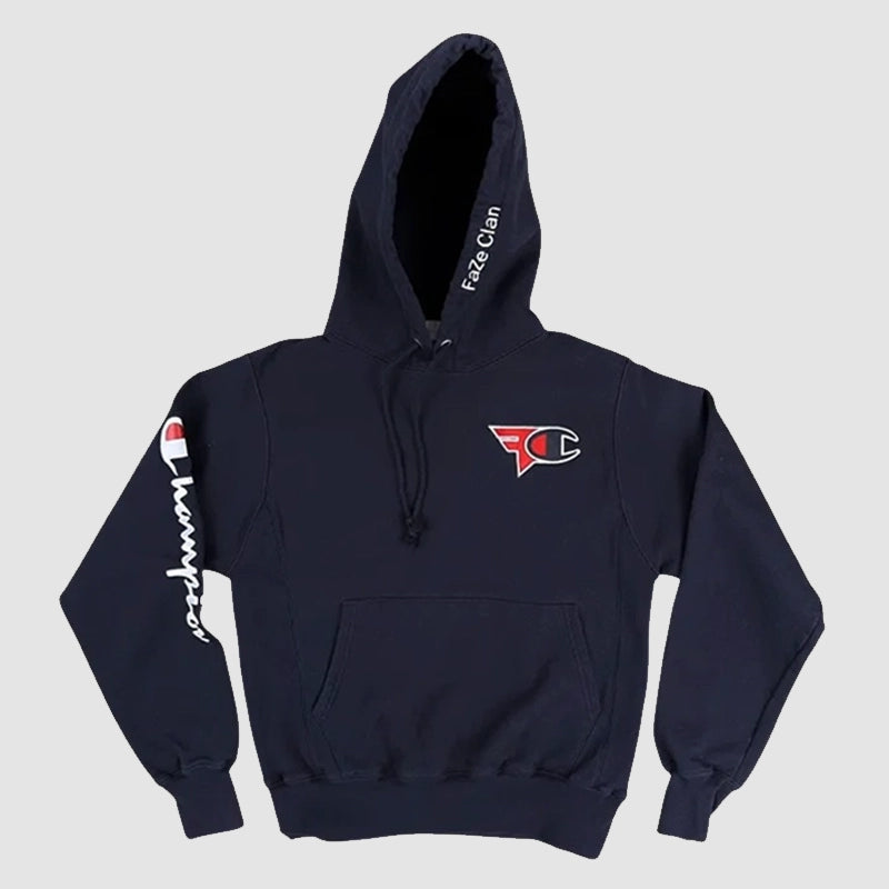 Faze x Champion Hoodie Hoodie unisex front product view | Dash Racegear — Game-day or chill-day, the Champion FaZe hoodie keeps your style sharp and effortless.