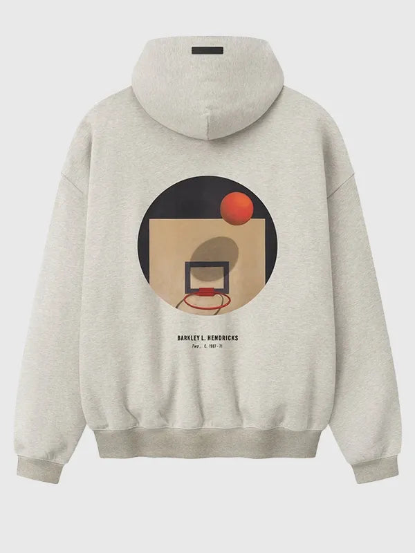 Fear of God NBA X Barkley Hendricks 90s Hoodie Hoodie unisex detail view 2 | Dash Racegear — Cozy grey pullover hoodie featuring Fear of God x Barkley Hendricks NBA collaboration art for street style.