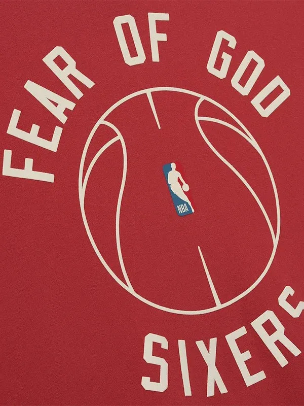 Philadelphia 76ers Fear of God x Barkley L. Hendricks 90’s Hoodie Hoodie unisex detail view 3 | Dash Racegear — Philadelphia 76ers 90’s hoodie in striking red, a Fear of God x Barkley L. Hendricks collab.