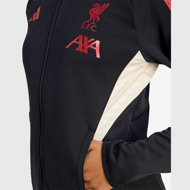 LFC Adidas 25/26 Domestic Training Jacket Jacket unisex detail view 5 | Dash Racegear — black fleece training layer with LFC crest and Adidas branding