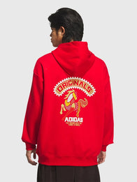 Adidas Chinese New Year SS26 Red Hoodie Hoodie unisex detail view 3 | Dash Racegear — Recreated Adidas LNY SS26 black unisex fleece hoodie in red-accented styling with a soft, warm feel