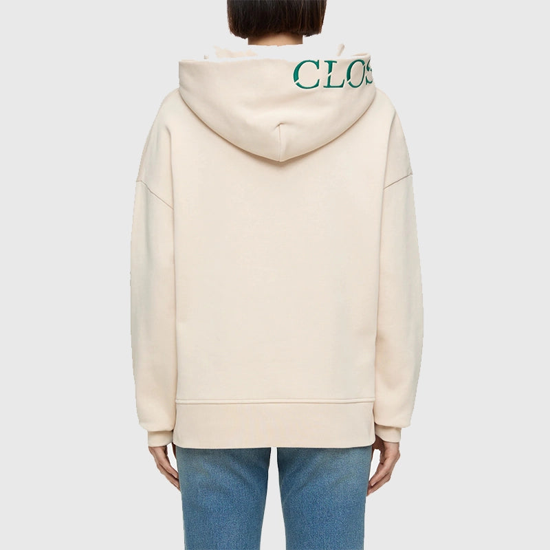 Closed Hoodie Womens Hoodie unisex detail view 8 | Dash Racegear — Beige pullover hoodie by Closed with tonal branding for women