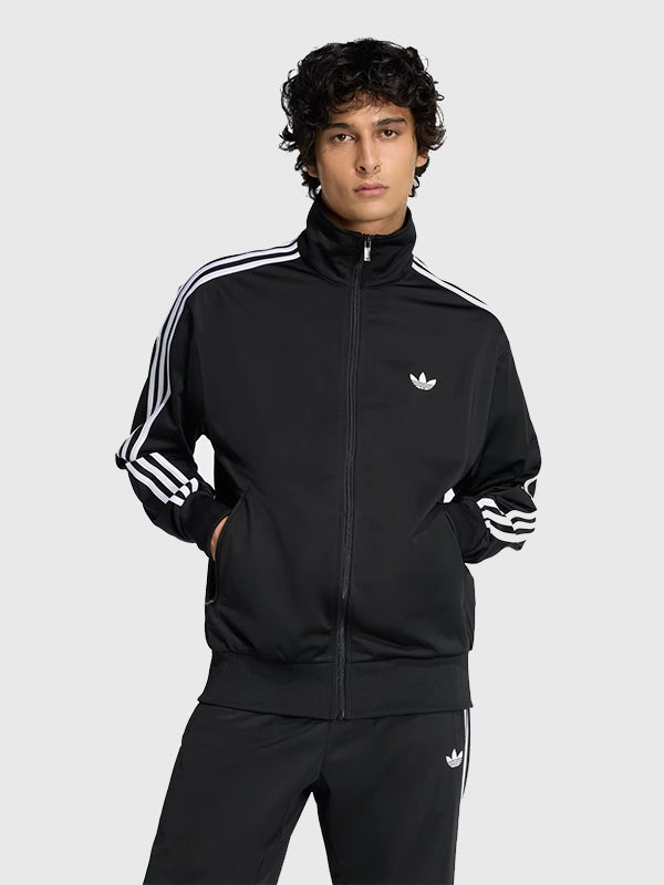 Lewis Capaldi Adidas Track Jacket Jacket unisex detail view 6 | Dash Racegear — Unisex black track jacket showcasing Lewis Capaldi 2026 styling with classic Adidas Firebird details.