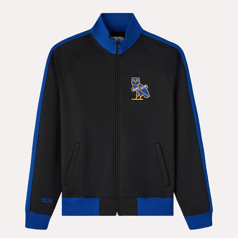OVO x Chelsea FC Track Jacket Jacket unisex front product view | Dash Racegear — Modern black zip track jacket by OVO and Chelsea FC