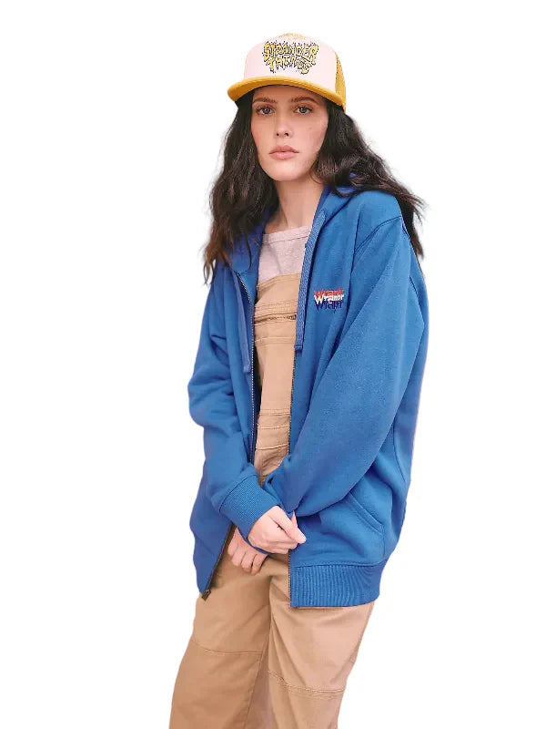 Stranger Things Wrangler Eleven Hoodie Hoodie unisex detail view 5 | Dash Racegear — This Wrangler x Stranger Things Eleven Blue Zip Up Fleece Hoodie blends cozy warmth with iconic show-inspired flair.