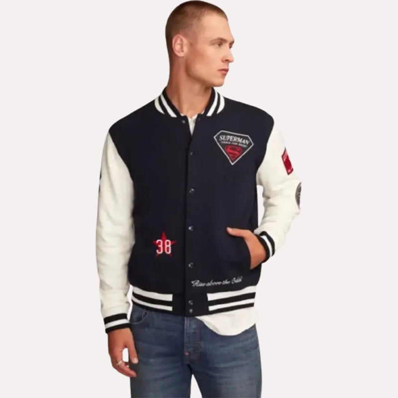 Superman x Lucky Brand Varsity Jacket Varsity Jacket unisex detail view 2 | Dash Racegear — lucky brand superman letterman jacket