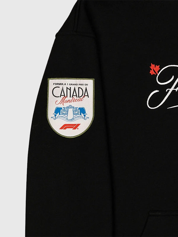 F1 Canada GP 2026 MTL Badge Hoodie Hoodie unisex detail view 4 | Dash Racegear — Black pullover hoodie featuring F1 Canada GP 2026 MTL badge and relaxed unisex fit for everyday wear.