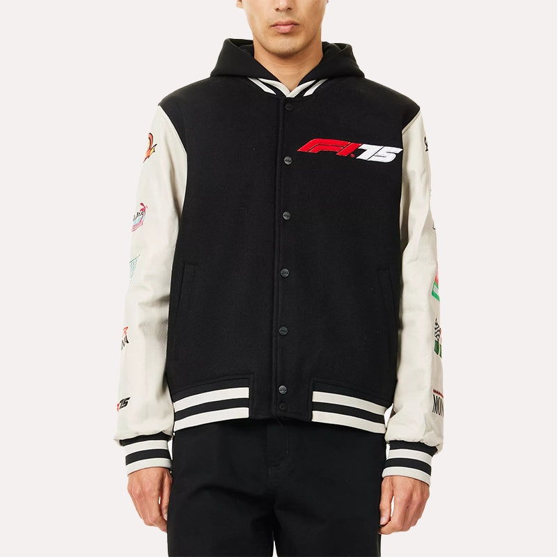 Formula 1 F175 Logo Varsity Jacket Varsity Jacket unisex detail view 2 | Dash Racegear — F175 Logo Jacket – Formula 1 Letterman Energy