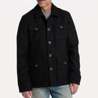 Mens Four Pocket Black Wool Coat Coat men front product view | Dash Racegear — Mens Four Pocket Black Wool Coat