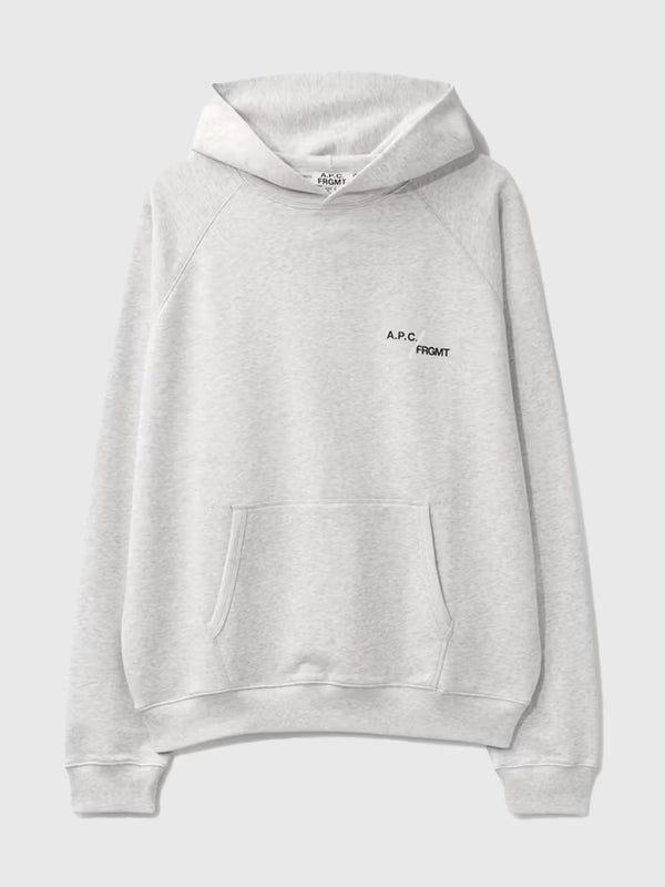 A.P.C. X Fragment Design Duck Hoodie Hoodie unisex front product view | Dash Racegear — A.P.C. x Fragment Design Heather Grey Fleece Pullover Duck Hoodie featuring soft fleece feel and clean minimal design.