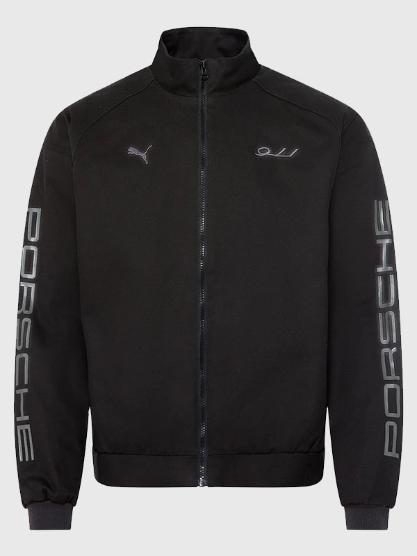 Porsche Legacy x PUMA Pepita Lifestyle Jacket Jacket unisex detail view 2 | Dash Racegear — Unisex PUMA x Porsche Legacy Pepita Lifestyle 2026 Jacket in Black White Taupe with refined automotive fashion influence
