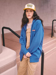 Stranger Things Wrangler Eleven Hoodie Hoodie unisex front product view | Dash Racegear — Channel season five energy in the Wrangler x Stranger Things Eleven Blue Zip Up Hoodie, ideal for casual fan outfits.