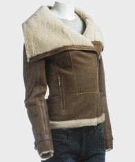 Womens Shearling Brown Leather Jacket Leather Jacket women detail view 2 | Dash Racegear — Womens Brown Shearling Leather Jacket