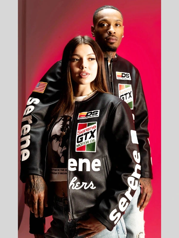 Serene GT Leather Jacket Leather Jacket unisex detail view 2 | Dash Racegear — Black leather double zipper jacket by Serene GT, ideal for bold casual and night looks.