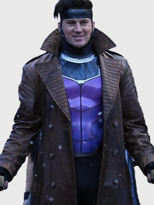 Avengers: Doomsday Gambit Coat Coat unisex detail view 5 | Dash Racegear — 2026 Avengers: Doomsday Channing Tatum Brown Trench Coat as Gambit with structured shoulders and smooth outer finish