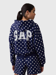 Polka Dot Gap Hoodie Hoodie unisex detail view 3 | Dash Racegear — Navy Blue Polka Dot Mini-Logo Gap cropped relaxed hoodie crafted for cozy comfort and effortless streetwear fashion.