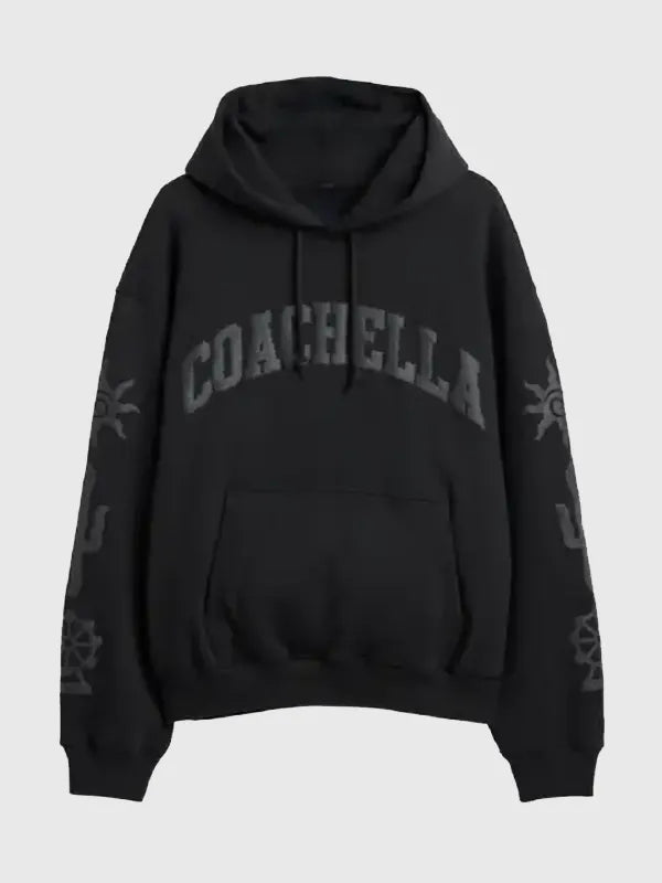 Gap × Coachella Oversized Hoodie Hoodie unisex front product view | Dash Racegear — Gap × Coachella oversized black pullover hoodie, perfect for festival vibes and cozy wear.