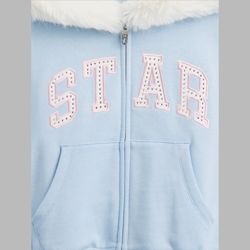 Gap × Sandy Liang Vegan Fur-Trim Crop Zip Hoodie Hoodie unisex detail view 4 | Dash Racegear — Vegan fur-trim cropped hoodie from Gap × Sandy Liang collab