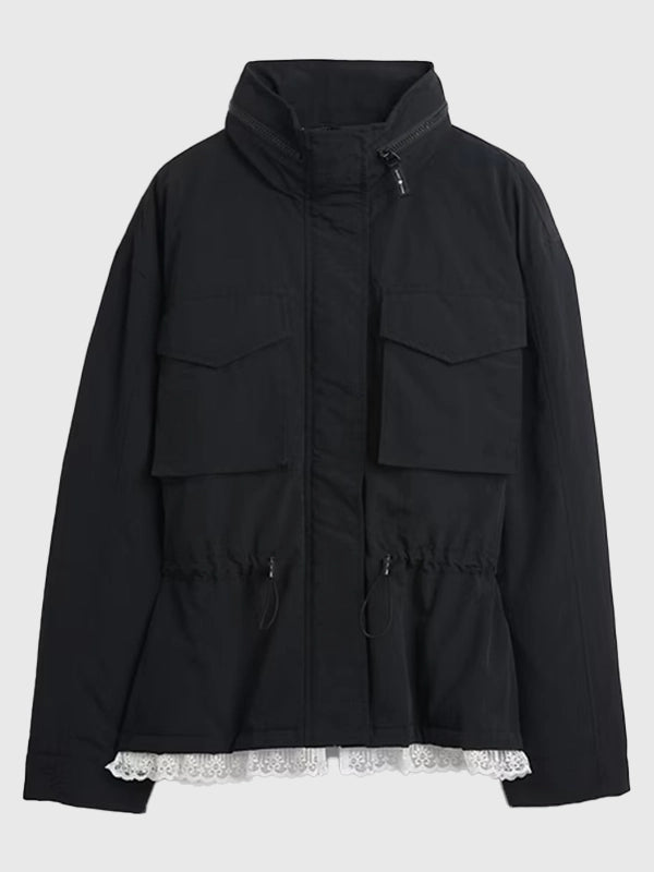 Gap × Sandy Liang Lace-trim Cinched Jacket Jacket unisex front product view | Dash Racegear — Elegant cinched jacket with lace detailing by Sandy Liang for Gap