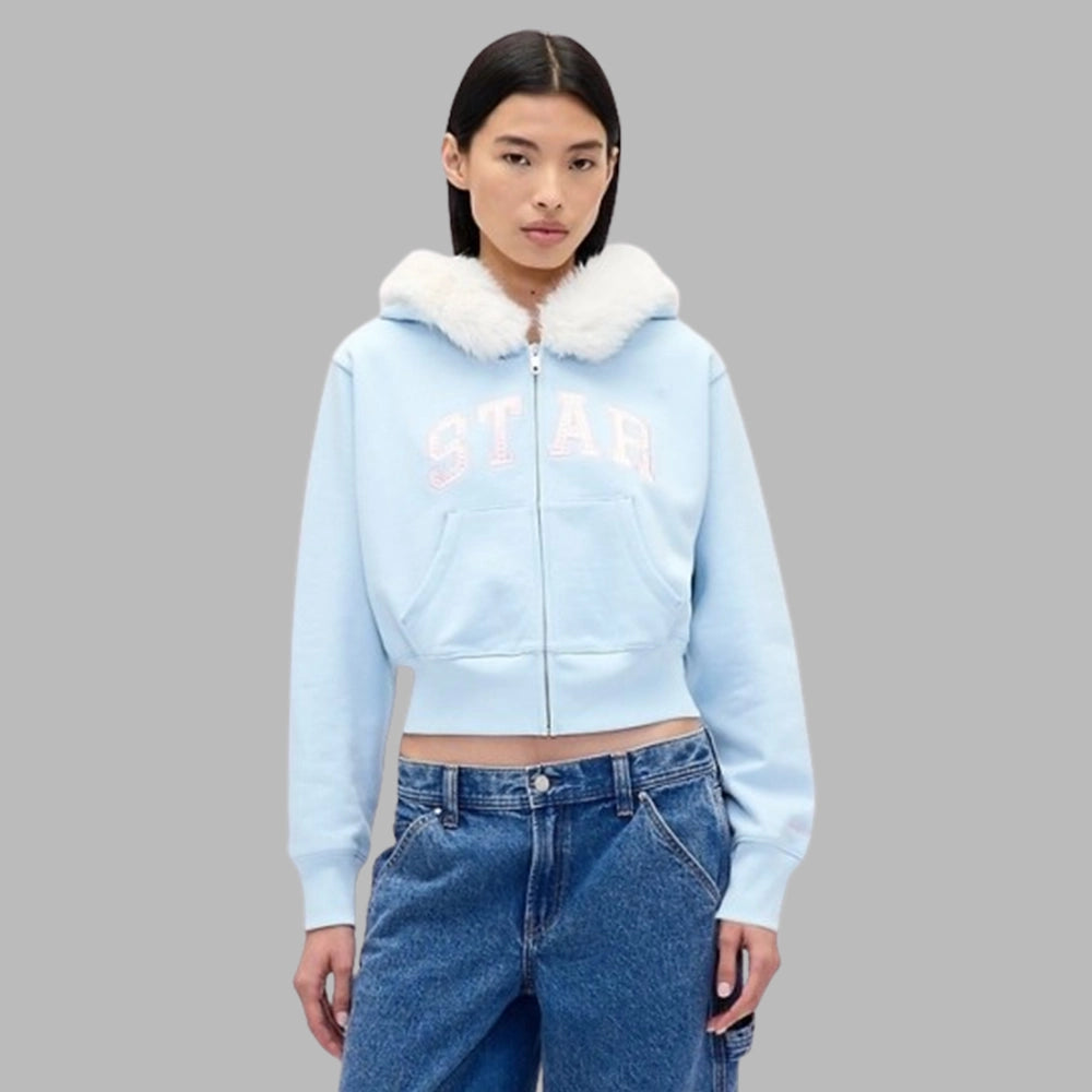 Gap × Sandy Liang Vegan Fur-Trim Crop Zip Hoodie Hoodie unisex detail view 2 | Dash Racegear — Chic cropped hoodie featuring vegan fur trim by Sandy Liang