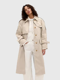 Gap × Victoria Beckham Trench Coat Coat unisex front product view | Dash Racegear — Victoria Beckham Gap 2026 beige trench coat, sleek unisex outerwear for refined streetwear looks.