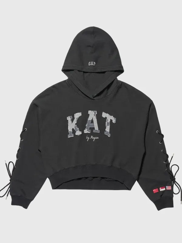 Gap x Katseye Megan Hoodie Hoodie unisex front product view | Dash Racegear — Megan 2026 Gap x Katseye oversized black hoodie, cozy fleece essential for everyday streetwear.